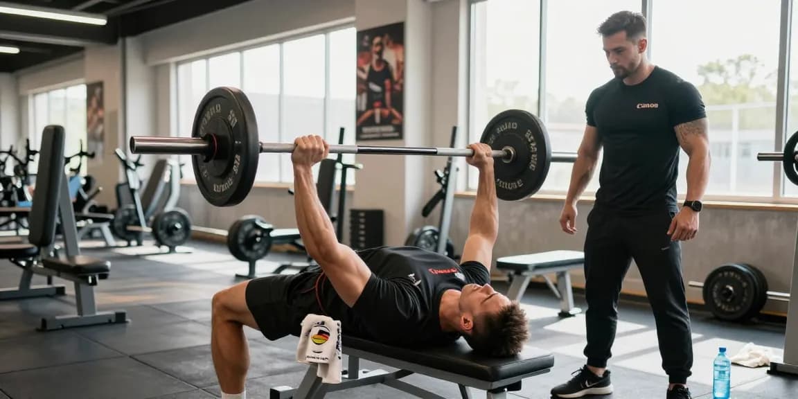 Körperbauer hebt Gewichte in einem hellen Fitnessstudio für Steroidshop