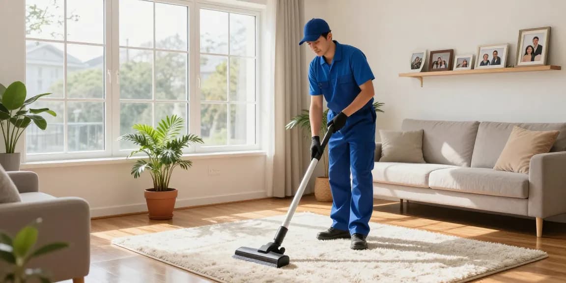 Professional cleaning service in a bright living room, showcasing reinigungsdienst bern in action with sparkling windows and tidy spaces.