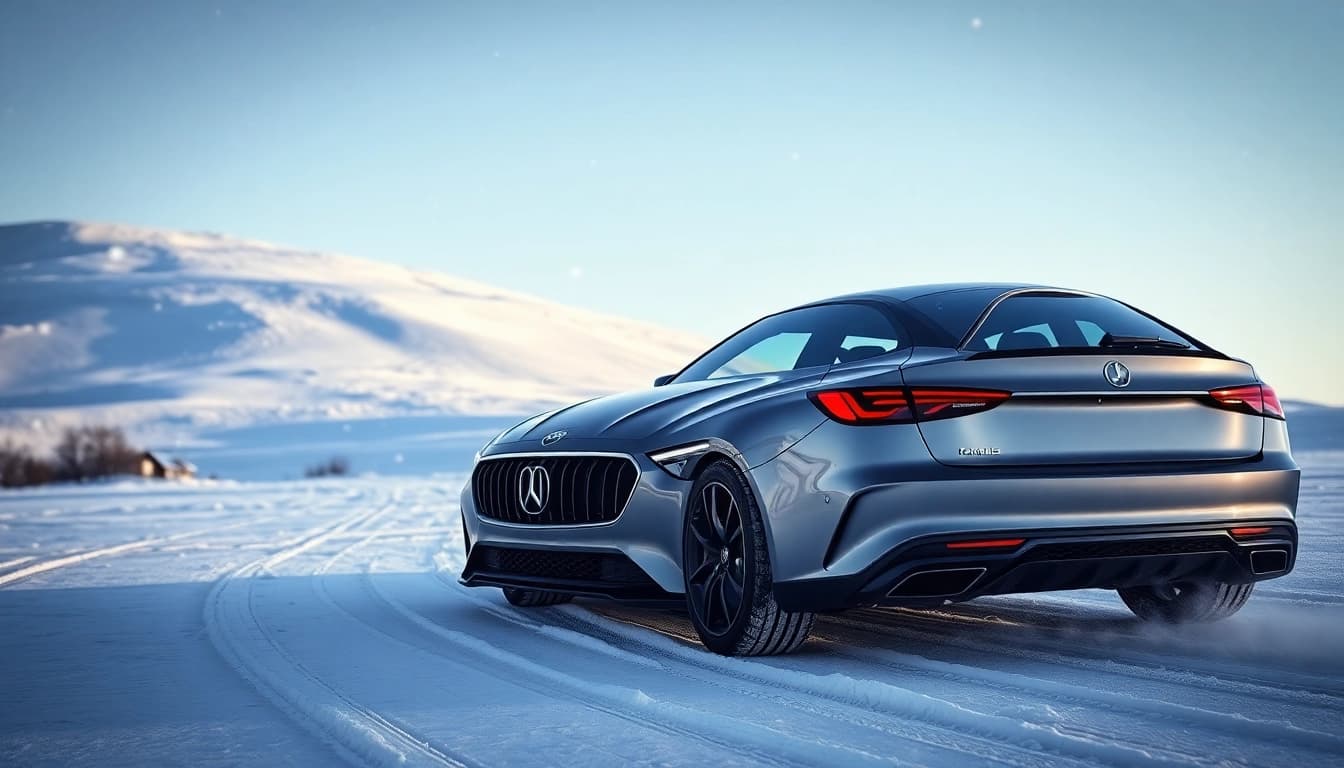 Auto Kufen gliding smoothly on snowy terrain, showcasing winter performance.