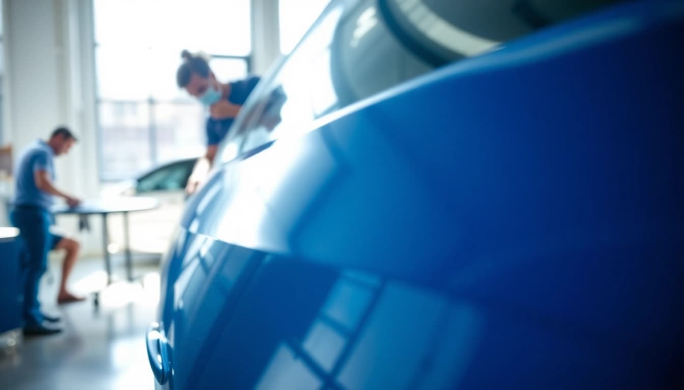 Leasinfahrzeug aufbereitung münchen: Ein professioneller Aufbereitungsservice für Leasingfahrzeuge in einer Werkstatt.