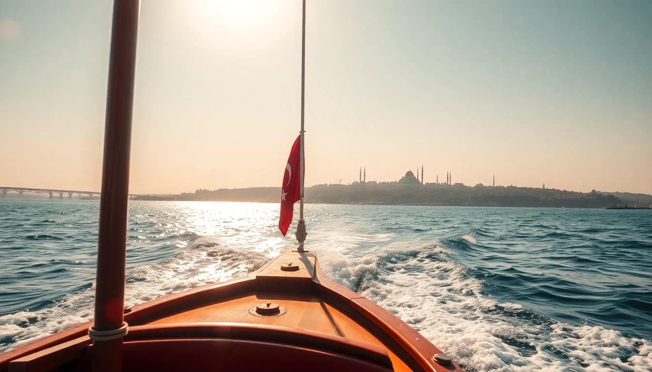 Erleben Sie unvergessliche Istanbul Bosphorus cruises auf einem traditionellen türkischen Boot vor der Skyline der Stadt.