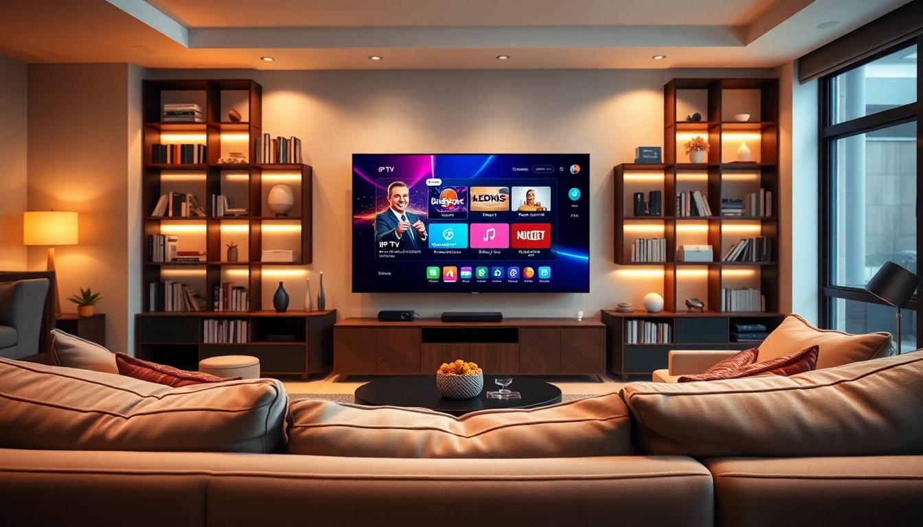 Erleben Sie IPTV digitales TV in einem modernen Wohnzimmer mit gemütlichem Ambiente.