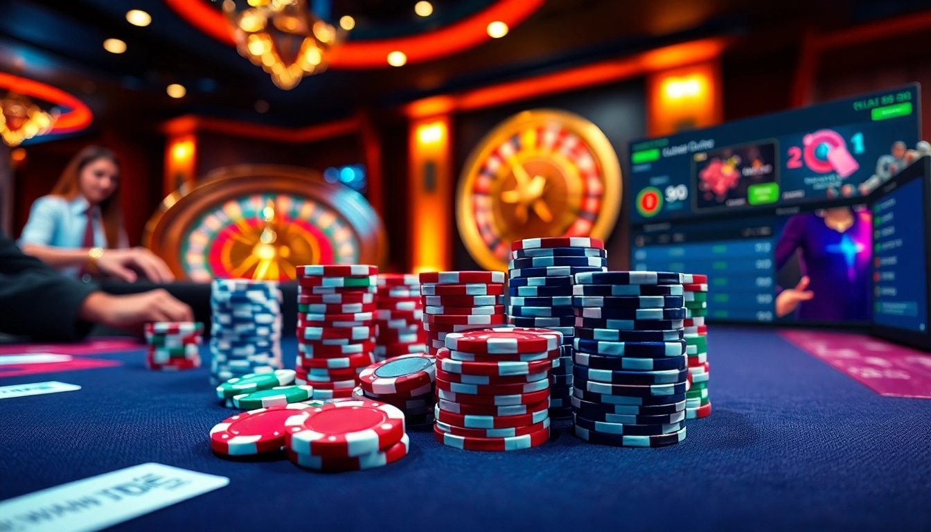 Experience the thrill of gambling at https://www.jl55.one/ with vibrant poker chips and casino tables.