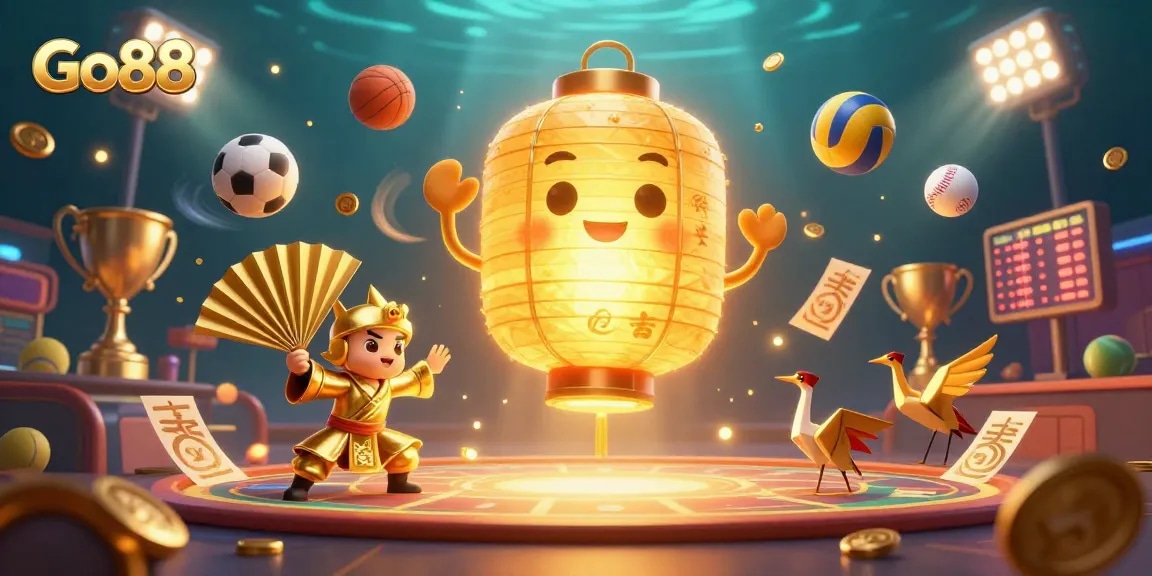 Engage with Go88’s dynamic casino experience featuring a golden lantern spirit, engaging games, and vibrant action.