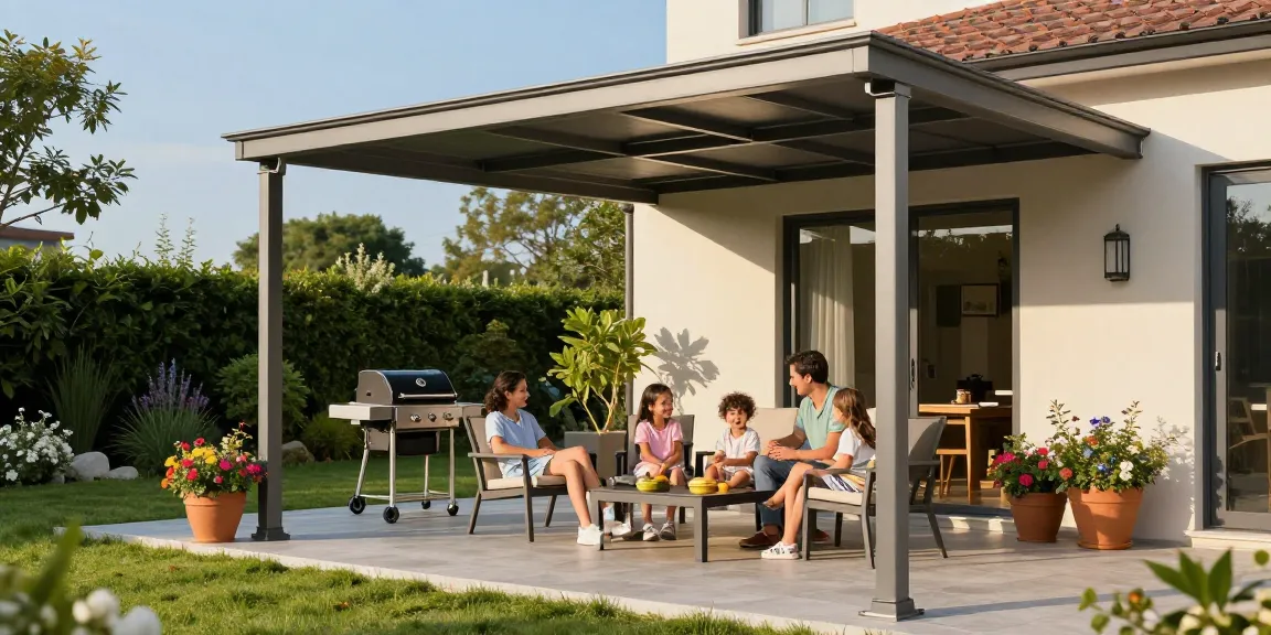 Moderne Terrassenüberdachungen schaffen einen einladenden Wohnraum im Freien.