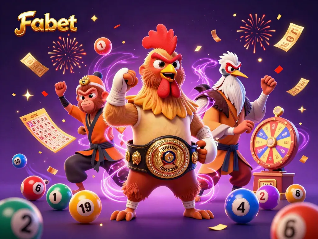 Fabet features a vibrant scene capturing a dynamic gambling action with colorful elements.