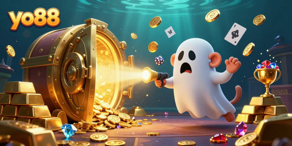 Experience the magic of yo88 with a playful poltergeist monkey and ghost-hunter puppy in a thrilling casino scene.