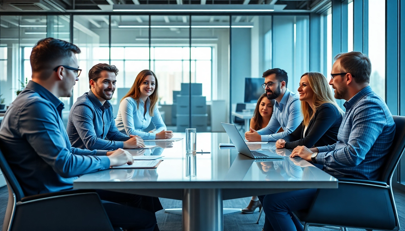 Headhunter Ingenieure im Gespräch mit einem Recruiting-Team in einem modernen Büro.