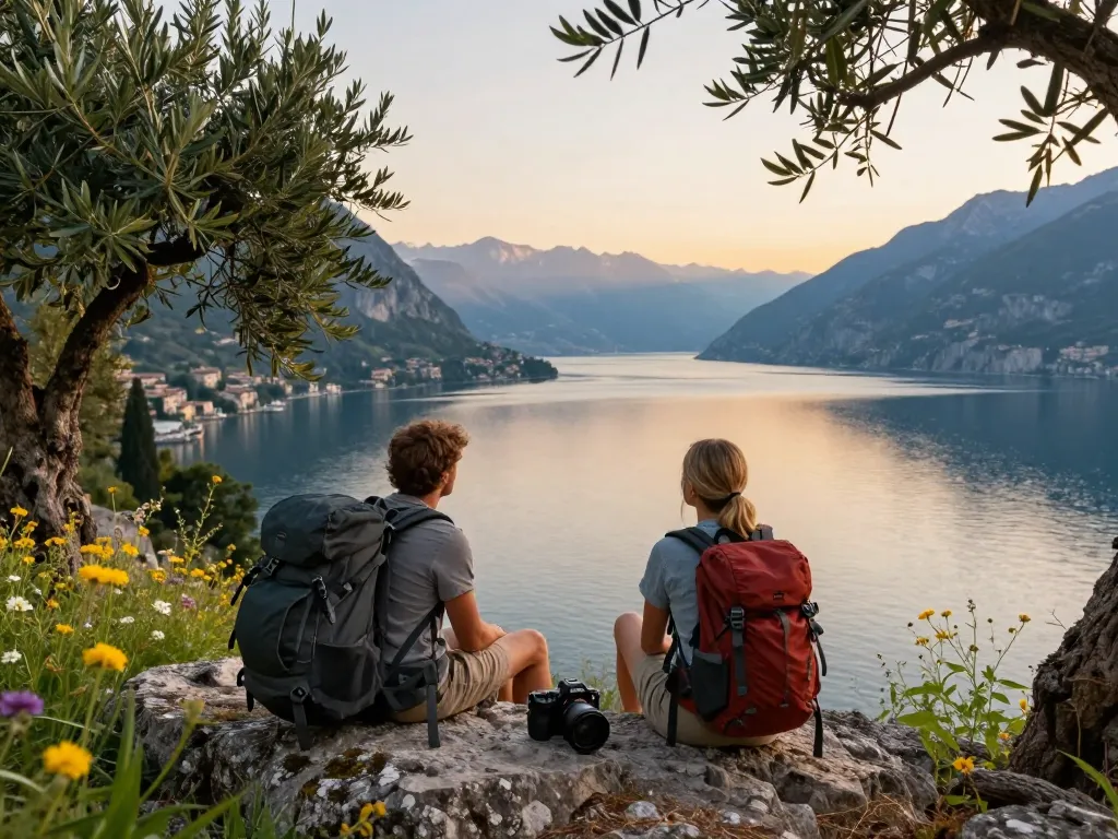 Gardasee Reisetipps von der malerischen Aussicht, Reisende erkunden die Schönheit des Gardasees.