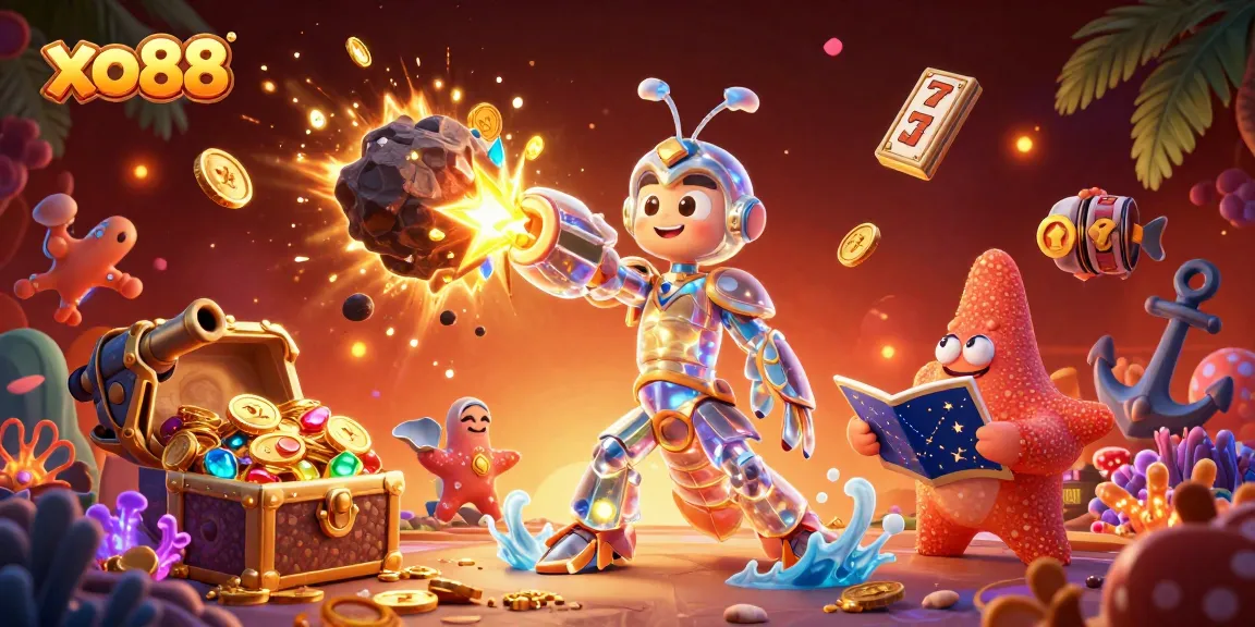 Experience the thrilling excitement of xo88 with a vibrant casino-themed underwater scene brimming with gems and gold.