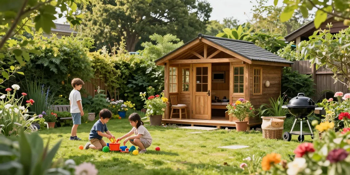 Gartenhaus kaufen: Familien genießen den Garten mit einem stabilen Gartenhaus.
