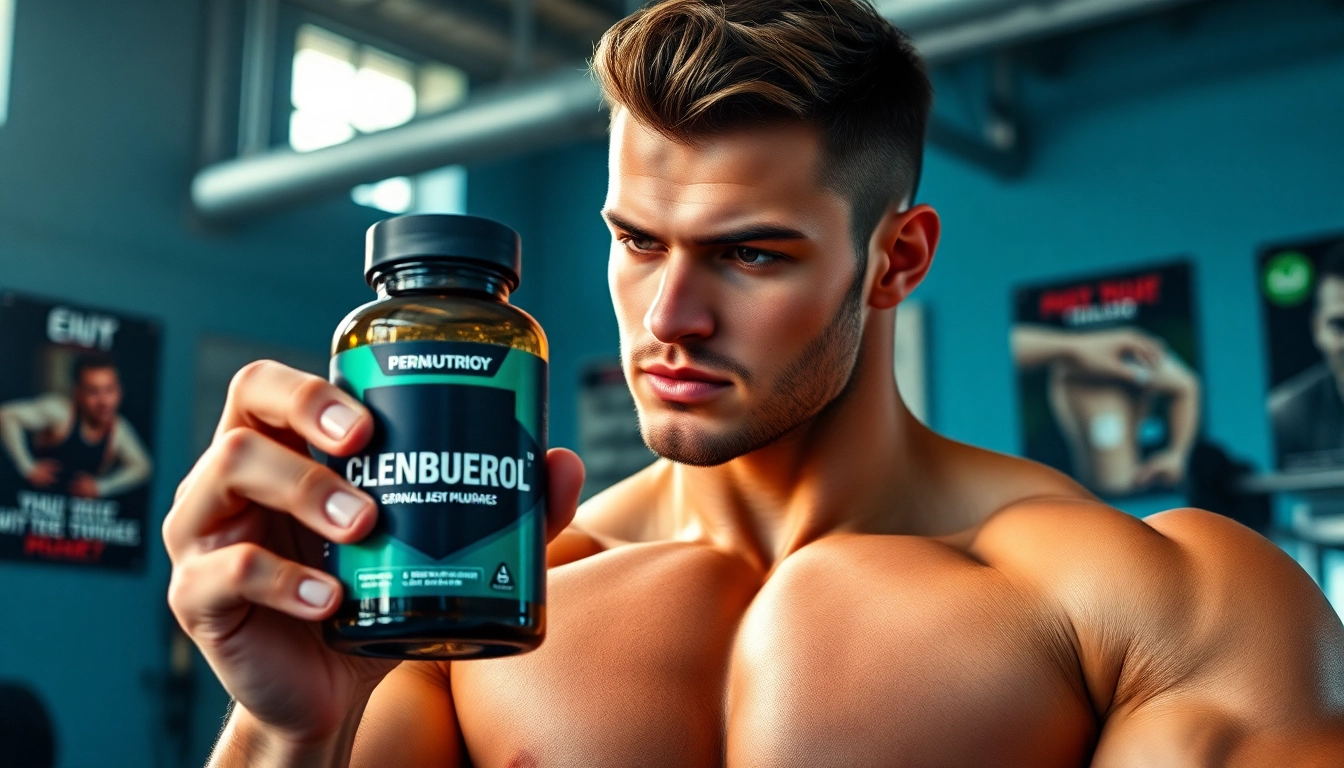 Clenbuterol kaufen: Athlettrainingsumgebung mit modernem Produkt und Energie.