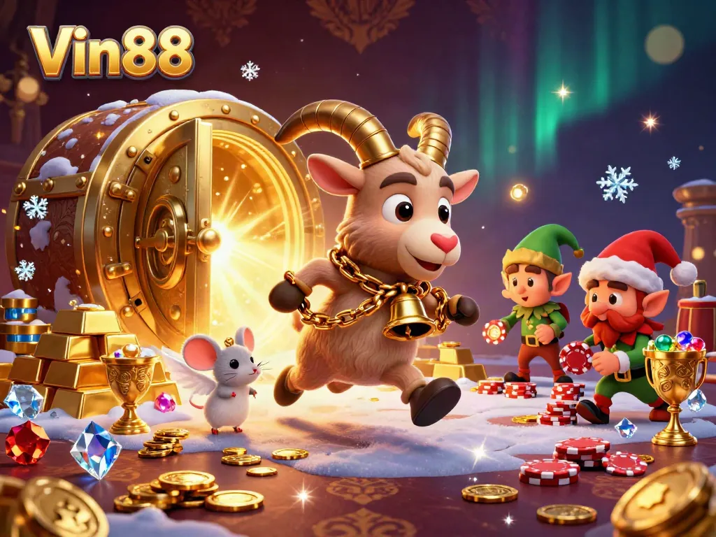 Win big with Vin88 at a vibrant holiday-horror casino featuring Krampus and mischievous elves.