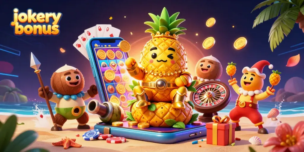 Experience the exciting jokery bonus with vibrant casino-themed characters and elements.