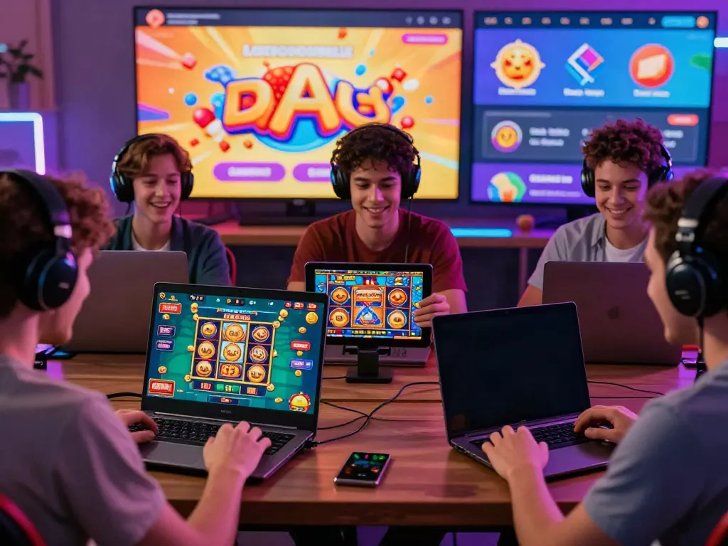 Exciting iwin gaming scene with players engaging in live casino and slot games