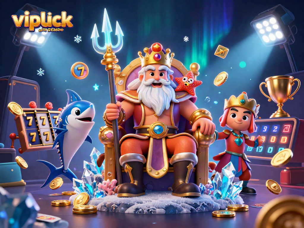 Experience the vipluck online casino with this dynamic illustration of Neptune, showcasing rich casino elements and vibrant visuals.