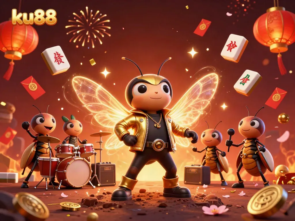 Experience the thrill at ku88 with an energetic casino-themed 3D scene featuring vibrant characters and elements.