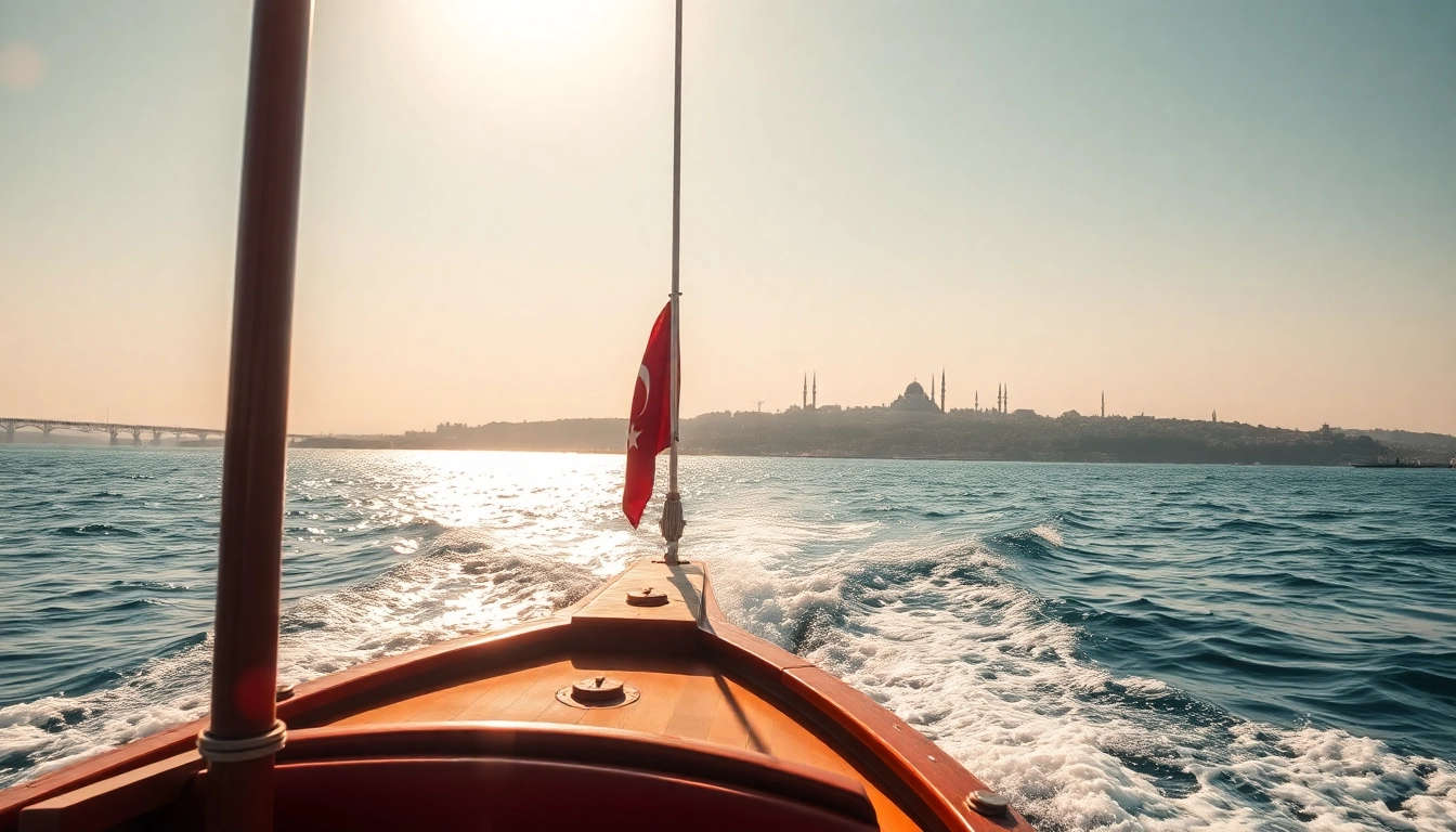 Erleben Sie unvergessliche Istanbul Bosphorus cruises auf einem traditionellen türkischen Boot vor der Skyline der Stadt.