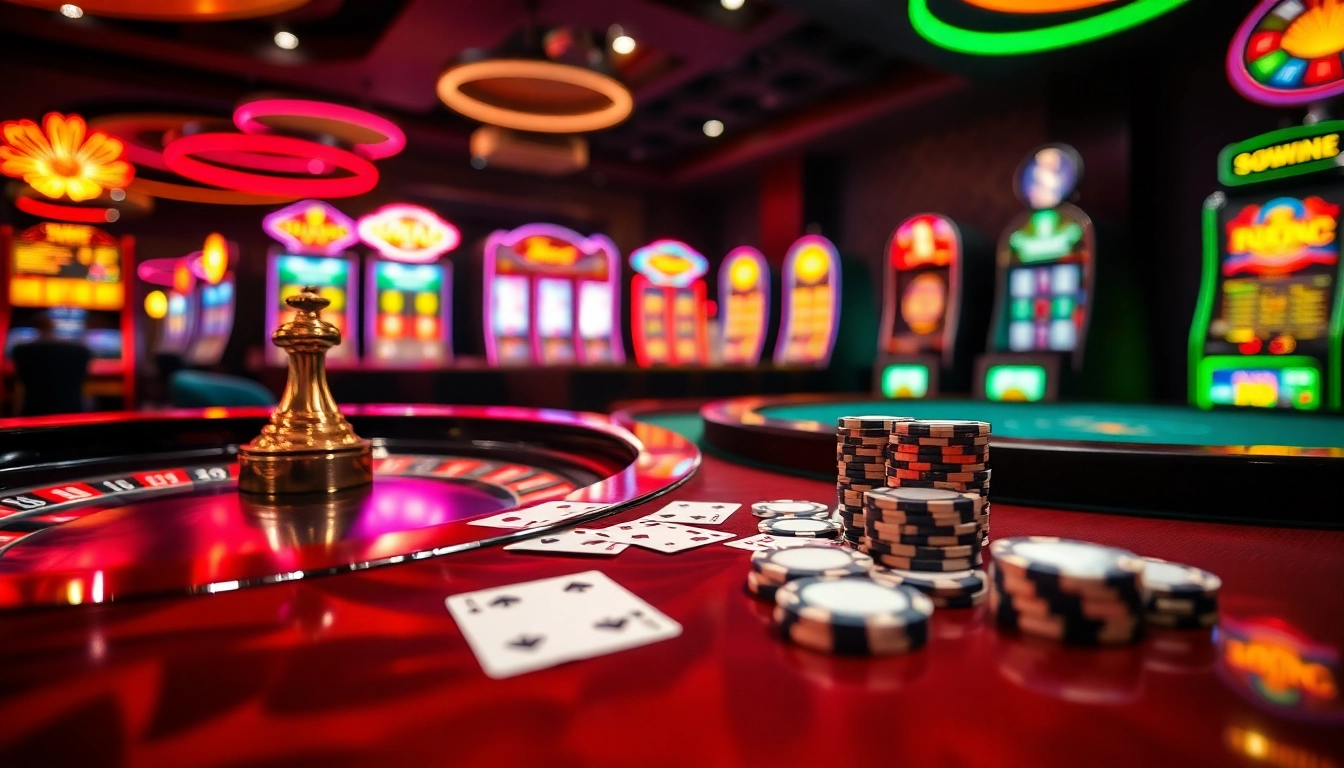 Kuwin gamblers enjoy a thrilling poker game with vibrant lights and elegant setup.