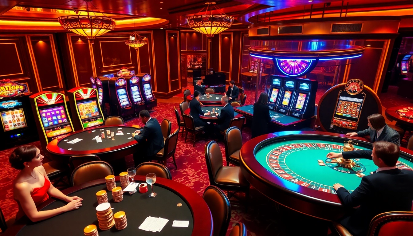 Engaged players enjoying various games at uu88.com, showcasing excitement in a luxurious casino environment.