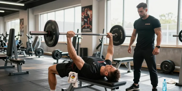 Körperbauer hebt Gewichte in einem hellen Fitnessstudio für Steroidshop