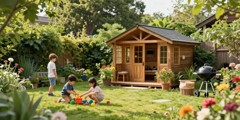 Gartenhaus kaufen: Familien genießen den Garten mit einem stabilen Gartenhaus.