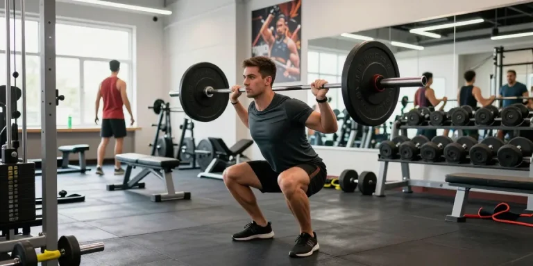 Akra Labs Steroid Shop: Aktiver Mann trainiert mit Langhantel im modernen Fitnessstudio.